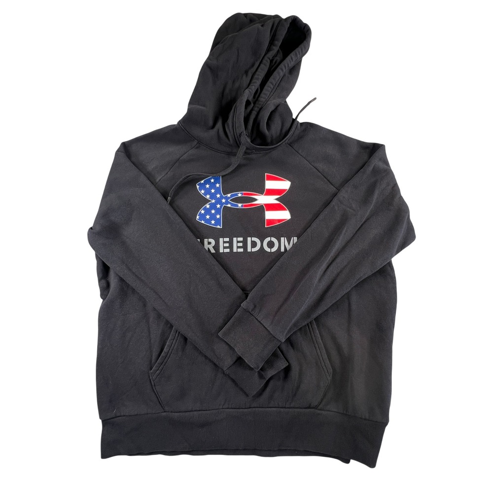 Under Armour Freedom Hoodie Mens Large Black American Flag Logo Pullover